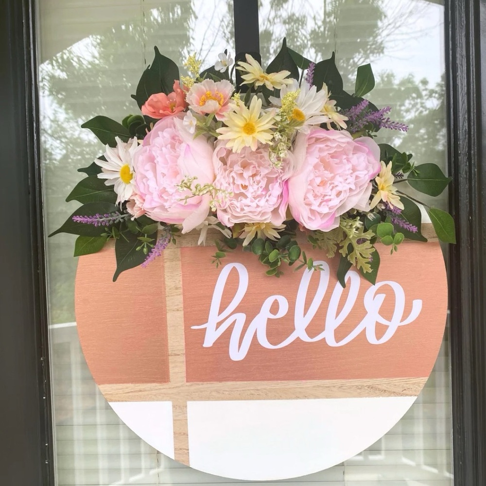 HANDMADE Door Hanger | Spring Summer Door Decor | Pink Peony Wood Welcome Sign